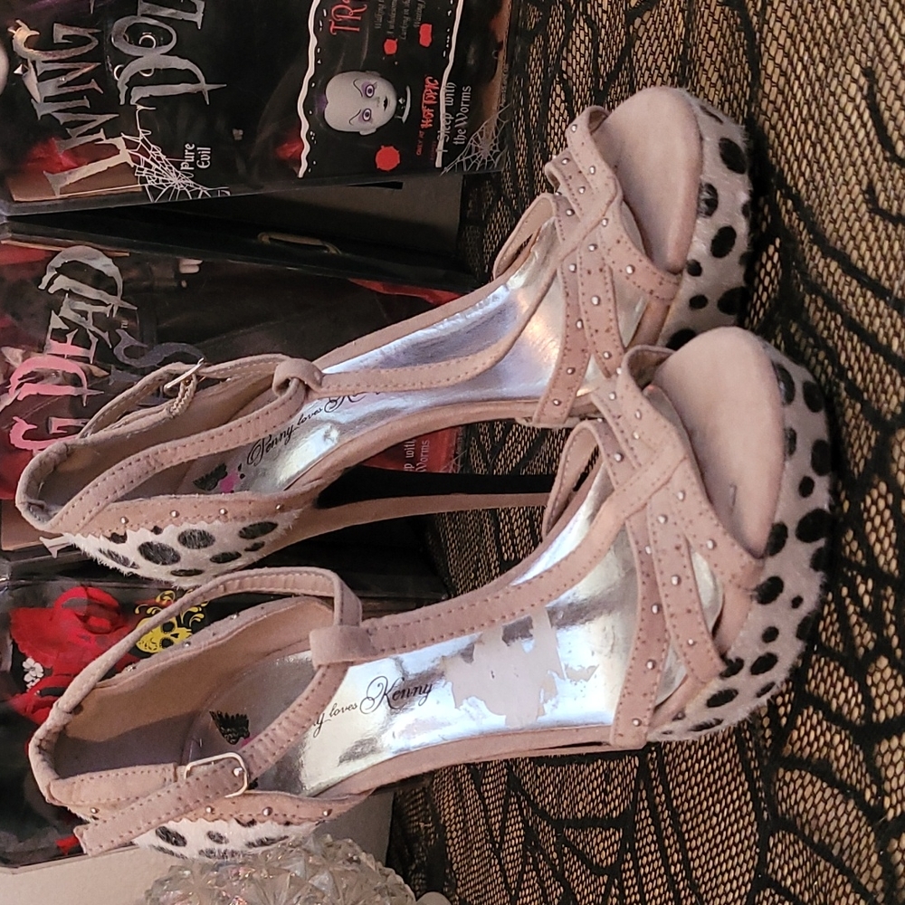 Fuzzy cheetah print heels
